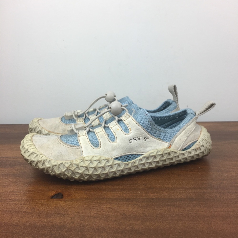 Orvis Water Wading Sandals Shoes Men’s 4.5 / Women’s 6.5 Blue White Bungee.